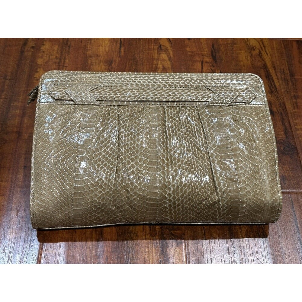 Vintage Mary Ann Rosenfeld Tan Brown Snakeskin Zipper Closure Clutch